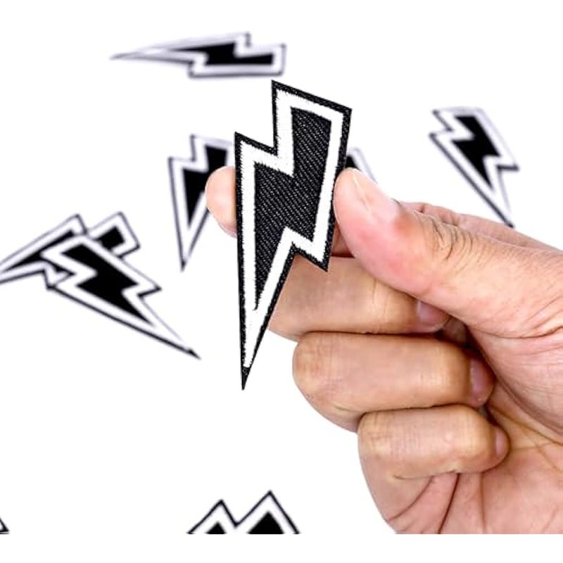 30 Pcs Black Lightning Iron-on Patch, Sew-on Flash Appliques Embroidered Patches Lightning Bolt Patch Embroidered Flash DIY Appliques for Clothes Shoes Bags Hat Jeans - Image 3